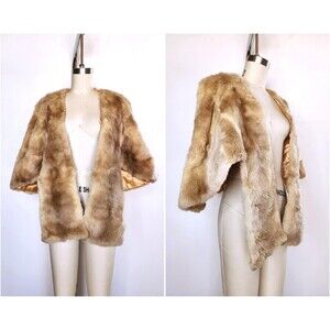 40s 50s Rabbit Fur Stole Cape Capelet Shawl Shrug Mid Century SOFT Wedding OS